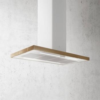 Elica BIO ISLAND WH/A/120x58 ROVERE - Inselhaube, Weiss/Eichenholz, Umluft/Abluft, 120 cm